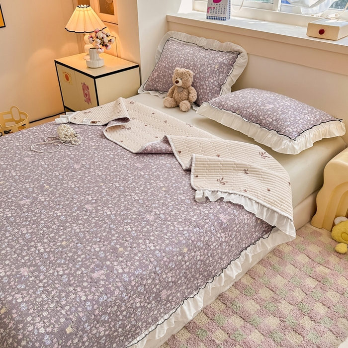 91家纺网 家纺一手货源 找家纺 岚吉家纺 2025新款有氧双层纱花边床盖系列浮生如梦