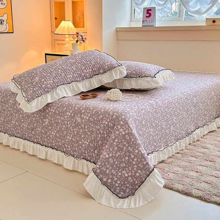 91家纺网 家纺一手货源 找家纺 岚吉家纺 2025新款有氧双层纱花边床盖系列浮生如梦