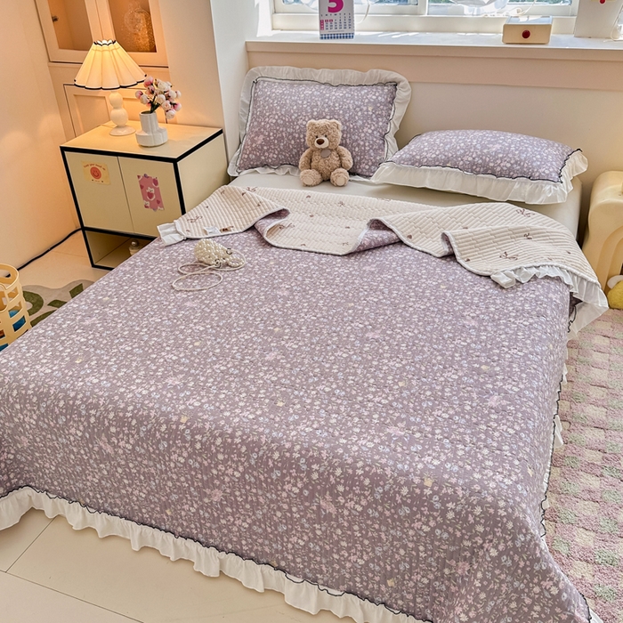 91家纺网 家纺一手货源 找家纺 岚吉家纺 2025新款有氧双层纱花边床盖系列浮生如梦