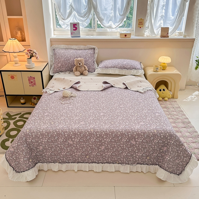 91家纺网 家纺一手货源 找家纺 岚吉家纺 2025新款有氧双层纱花边床盖系列浮生如梦