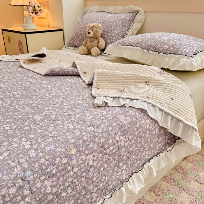 岚吉家纺 2025新款有氧双层纱花边床盖系列浮生如梦