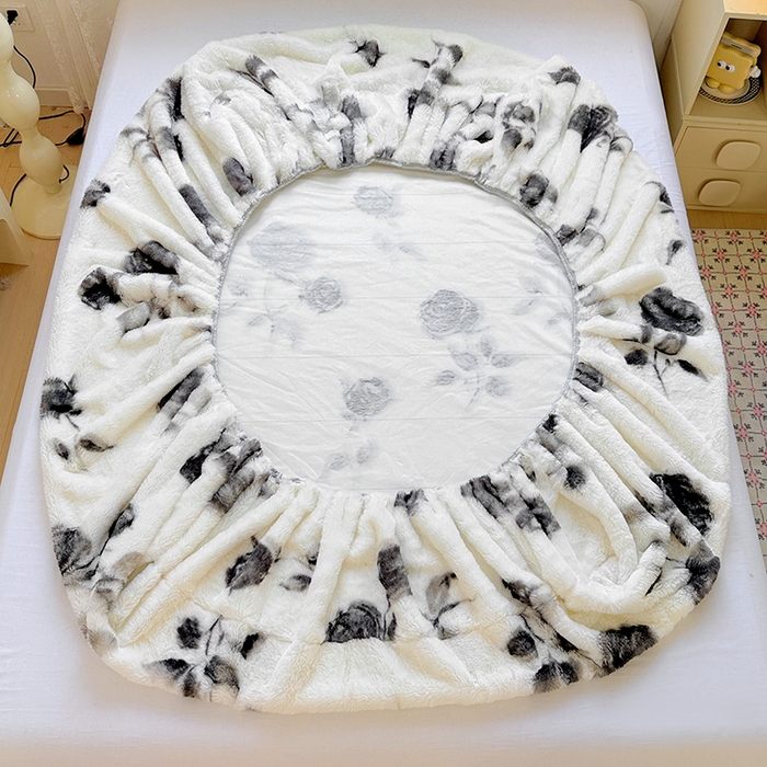 91家纺网 家纺一手货源 找家纺 2025新品兔毛印花单床笠 床笠-玫瑰