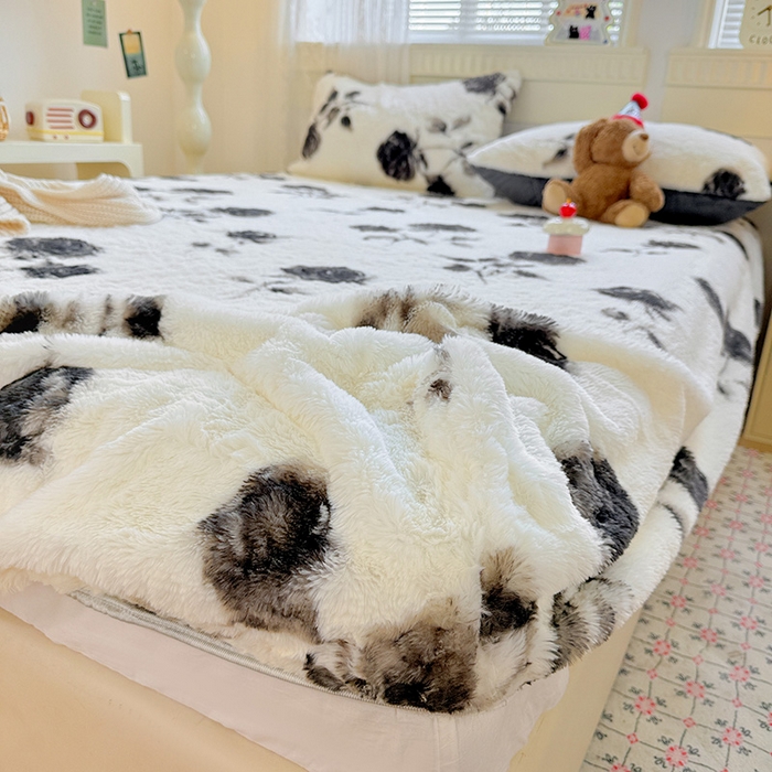 91家纺网 家纺一手货源 找家纺 2025新品兔毛印花单床笠 床笠-玫瑰