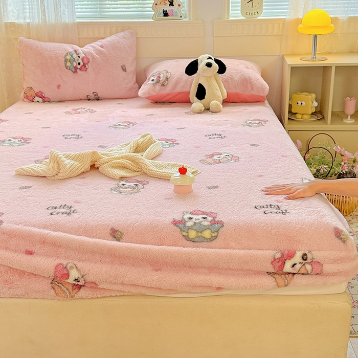 91家纺网 家纺一手货源 找家纺 2025新品兔毛印花单床笠 床笠-美帝猫