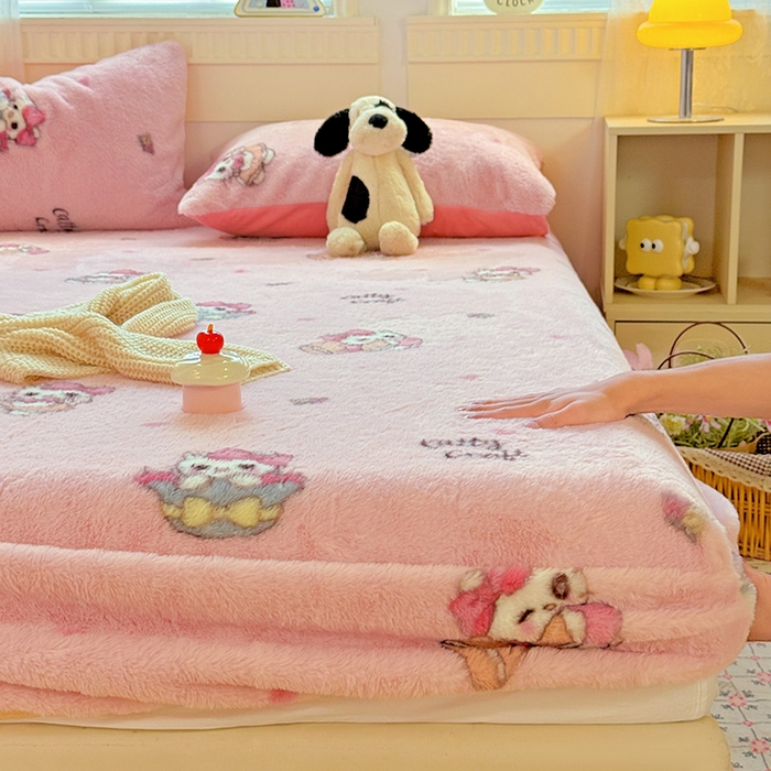 91家纺网 家纺一手货源 找家纺 2025新品兔毛印花单床笠 床笠-美帝猫