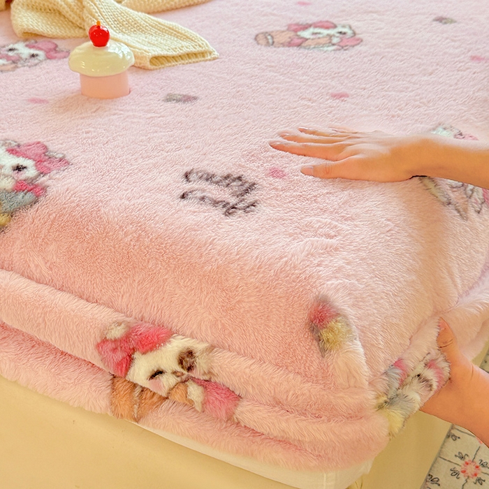 91家纺网 家纺一手货源 找家纺 2025新品兔毛印花单床笠 床笠-美帝猫