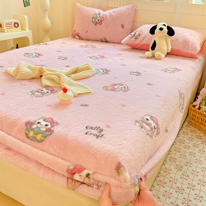 91家纺网 家纺一手货源 找家纺 2025新品兔毛印花单床笠 床笠-美帝猫