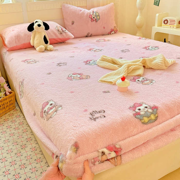 91家纺网 家纺一手货源 找家纺 2025新品兔毛印花单床笠 床笠-美帝猫