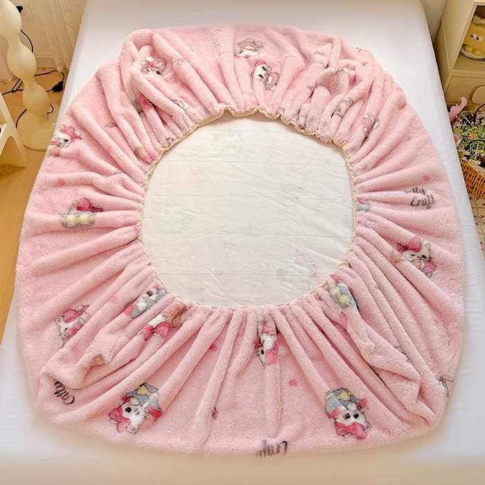 91家纺网 家纺一手货源 找家纺 2025新品兔毛印花单床笠 床笠-美帝猫