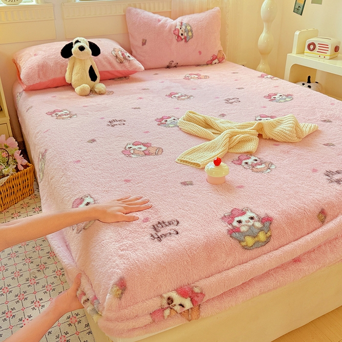 91家纺网 家纺一手货源 找家纺 2025新品兔毛印花单床笠 床笠-美帝猫