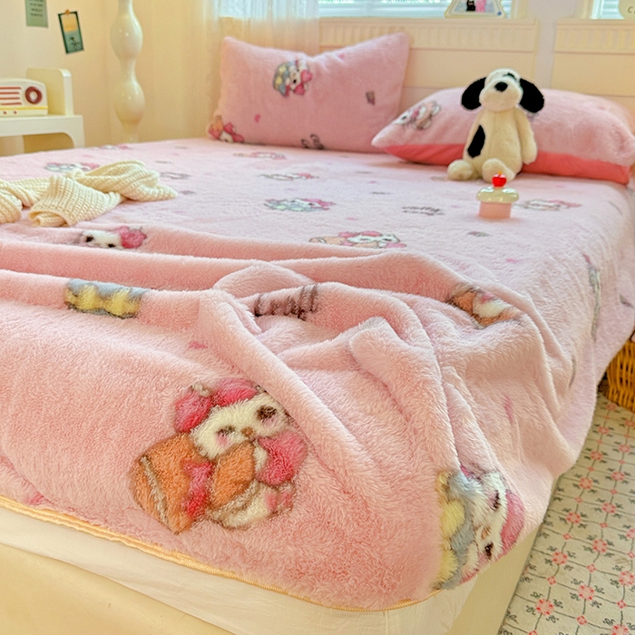 91家纺网 家纺一手货源 找家纺 2025新品兔毛印花单床笠 床笠-美帝猫