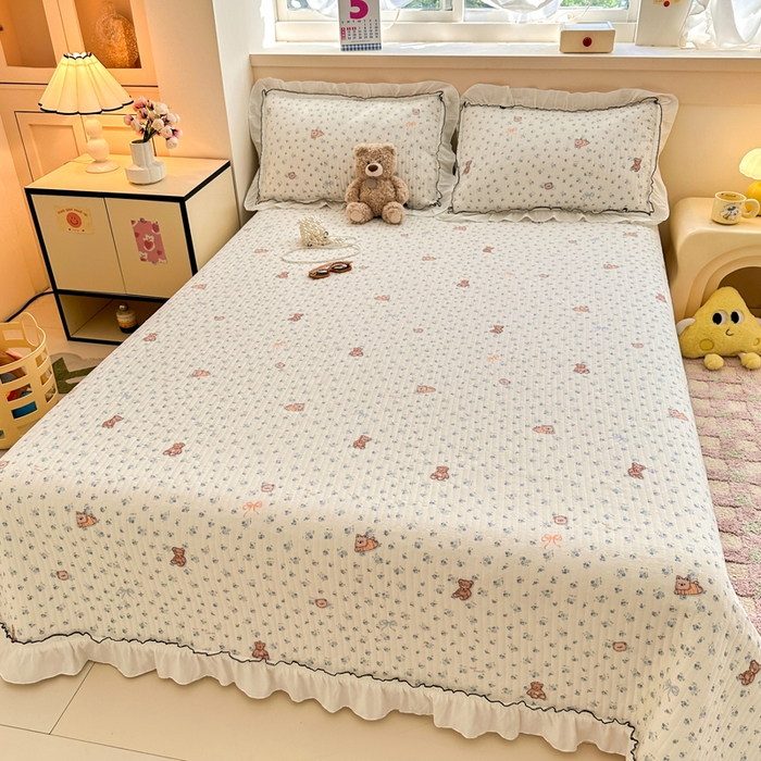 91家纺网 家纺一手货源 找家纺 岚吉家纺 2025新款有氧双层纱花边床盖系列花町物语