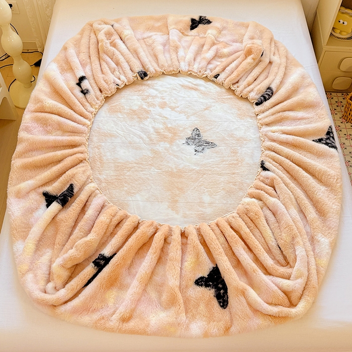 91家纺网 家纺一手货源 找家纺 2025新品兔毛印花单床笠 床笠-梦幻蝴蝶