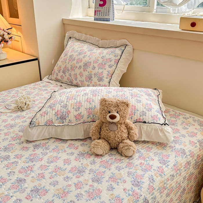 91家纺网 家纺一手货源 找家纺 岚吉家纺 2025新款有氧双层纱花边床盖系列花田错