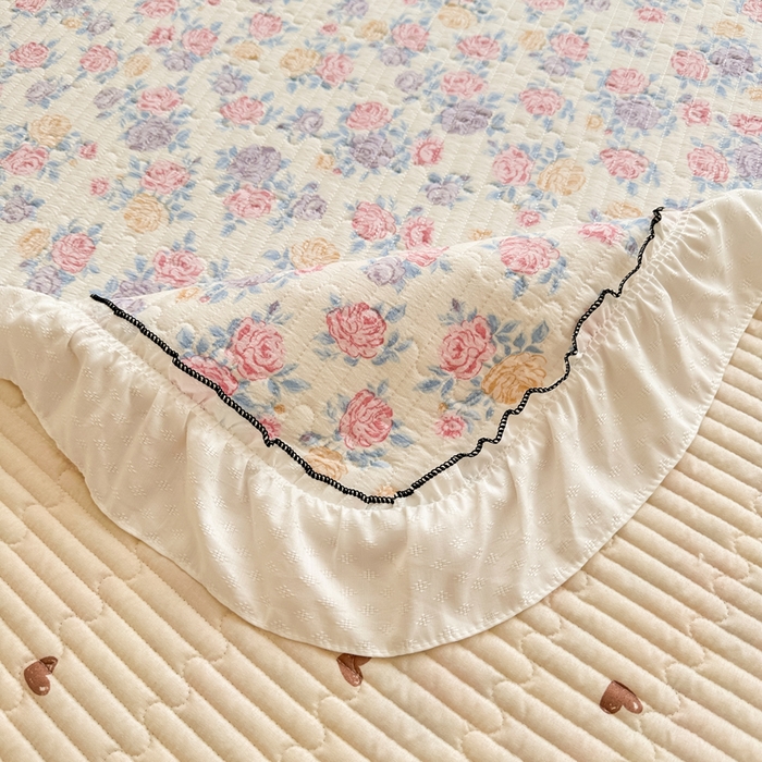 91家纺网 家纺一手货源 找家纺 岚吉家纺 2025新款有氧双层纱花边床盖系列花田错