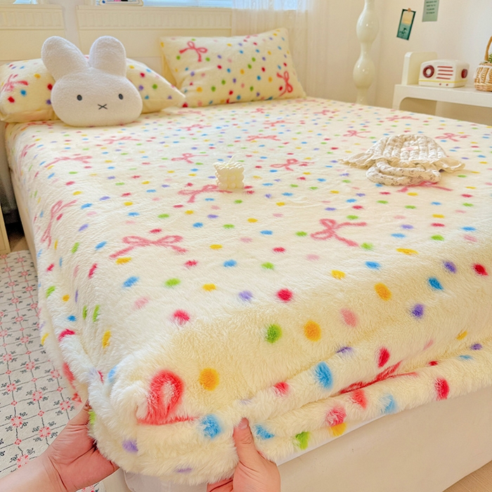 91家纺网 家纺一手货源 找家纺 2025新品兔毛印花单床笠 床笠-奶油甜心