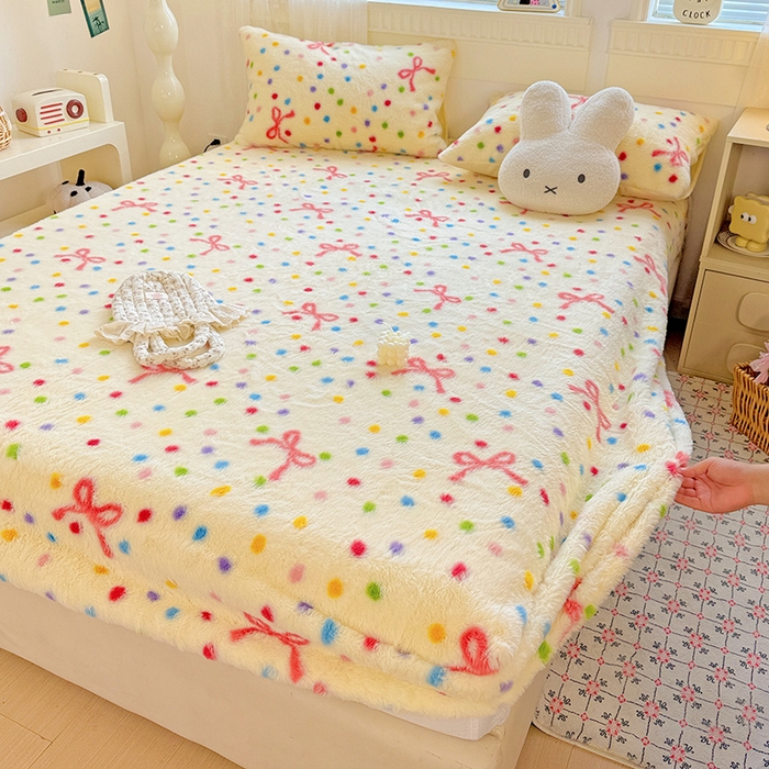 91家纺网 家纺一手货源 找家纺 2025新品兔毛印花单床笠 床笠-奶油甜心