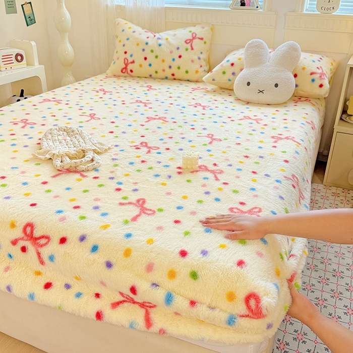 2025新品兔毛印花单床笠 床笠-奶油甜心