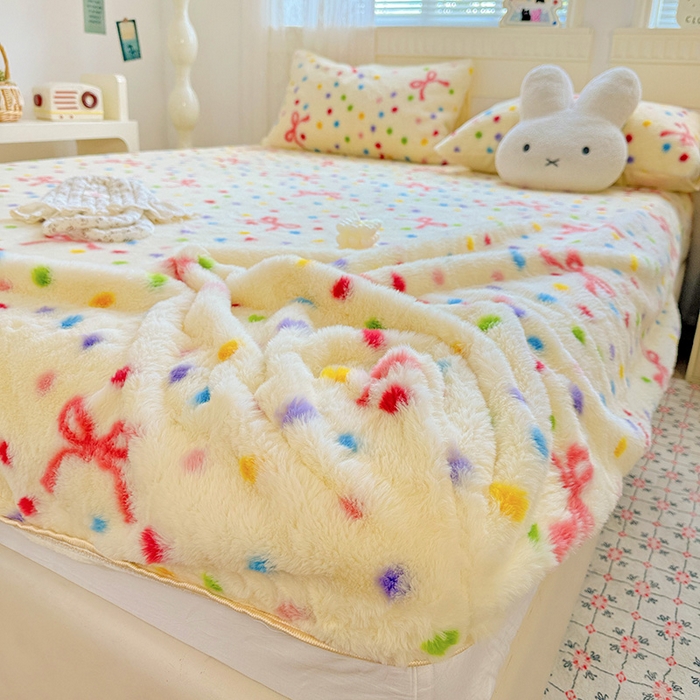 91家纺网 家纺一手货源 找家纺 2025新品兔毛印花单床笠 床笠-奶油甜心
