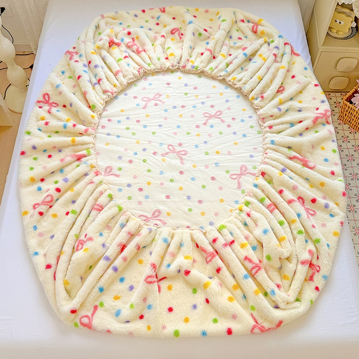 91家纺网 家纺一手货源 找家纺 2025新品兔毛印花单床笠 床笠-奶油甜心