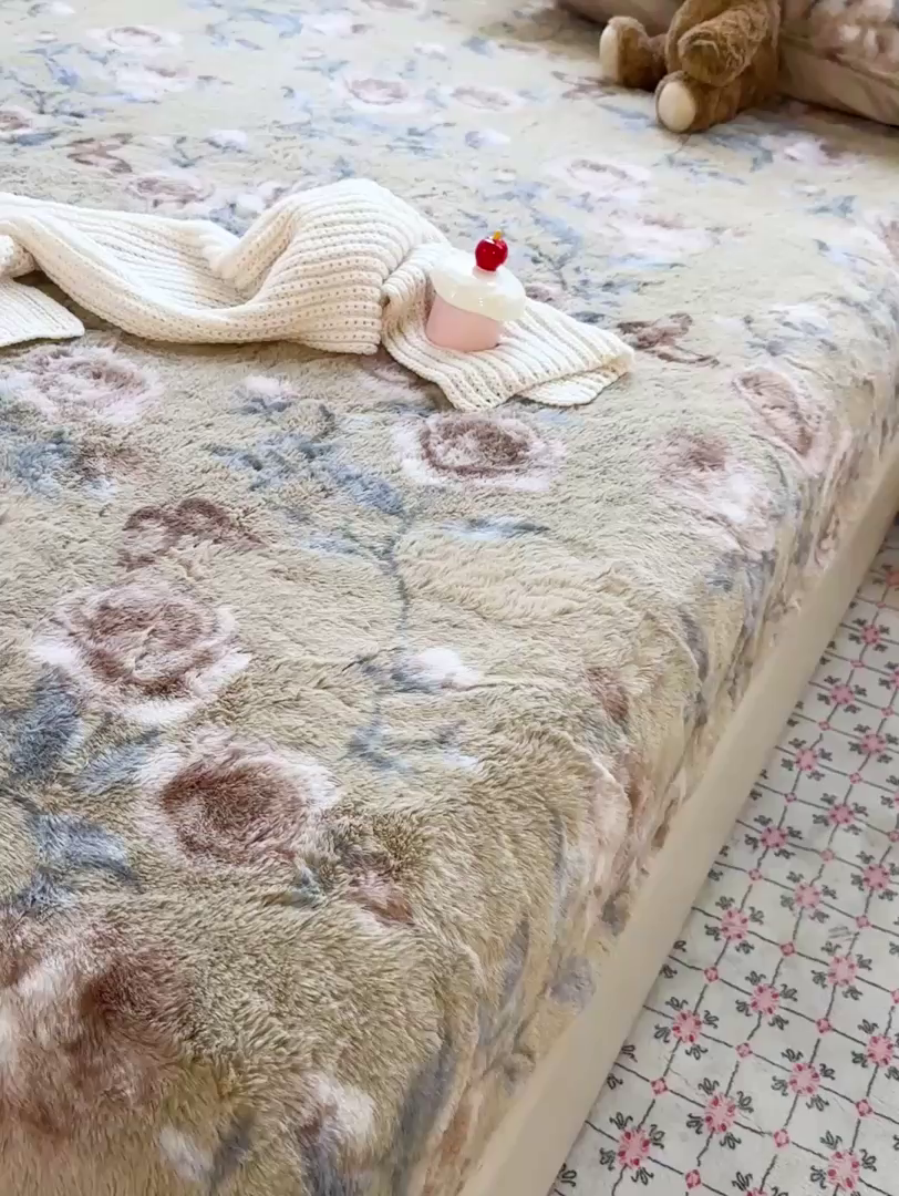 91家纺网 家纺一手货源 找家纺 2025新品兔毛印花单床笠 床笠-若汐