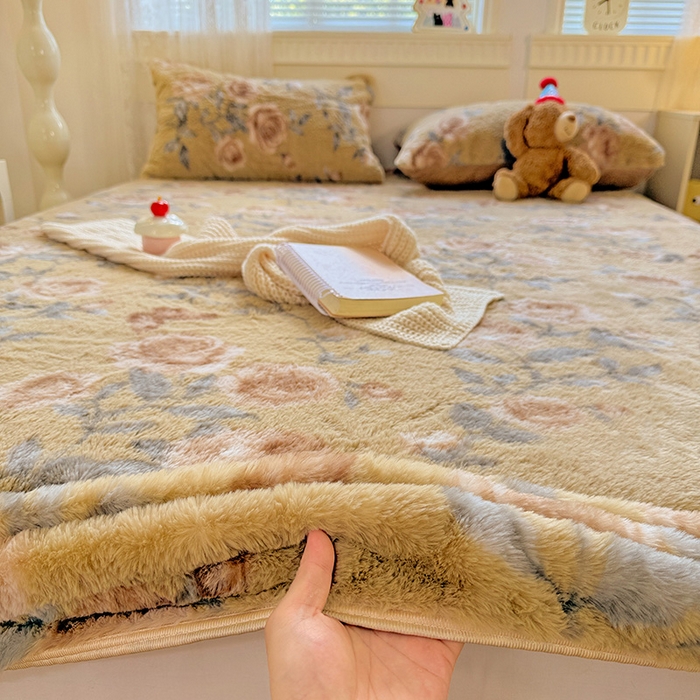 91家纺网 家纺一手货源 找家纺 2025新品兔毛印花单床笠 床笠-若汐