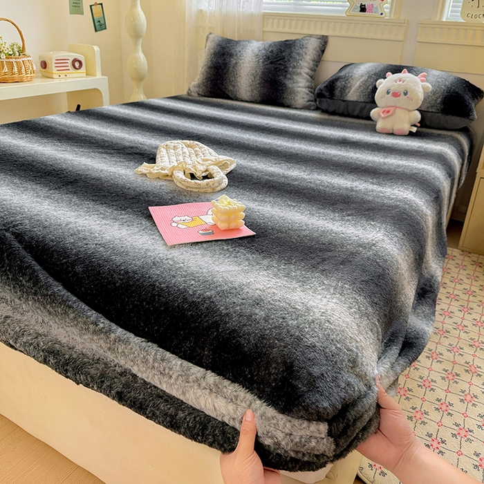 91家纺网 家纺一手货源 找家纺 2025新品兔毛印花单床笠 床笠-太空灰