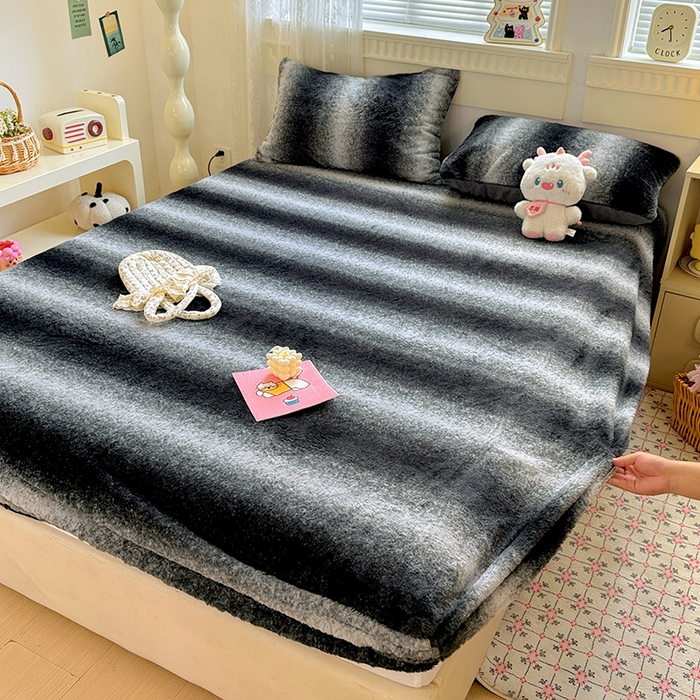 91家纺网 家纺一手货源 找家纺 2025新品兔毛印花单床笠 床笠-太空灰