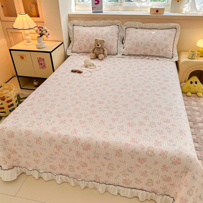 91家纺网 家纺一手货源 找家纺 岚吉家纺 2025新款有氧双层纱花边床盖系列花园里