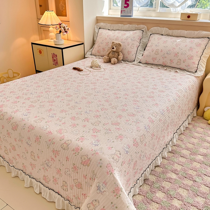 91家纺网 家纺一手货源 找家纺 岚吉家纺 2025新款有氧双层纱花边床盖系列花园里