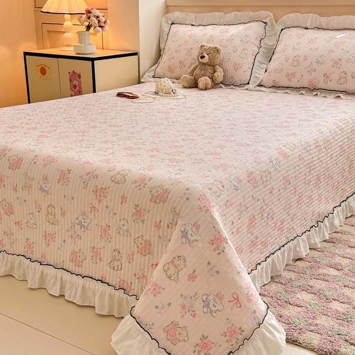 91家纺网 家纺一手货源 找家纺 岚吉家纺 2025新款有氧双层纱花边床盖系列花园里