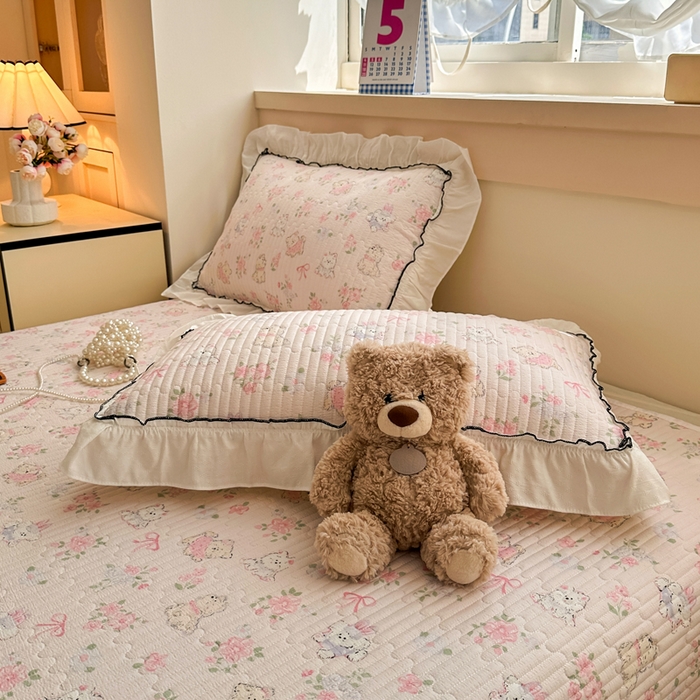 91家纺网 家纺一手货源 找家纺 岚吉家纺 2025新款有氧双层纱花边床盖系列花园里