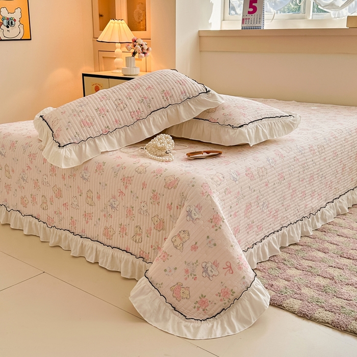 91家纺网 家纺一手货源 找家纺 岚吉家纺 2025新款有氧双层纱花边床盖系列花园里