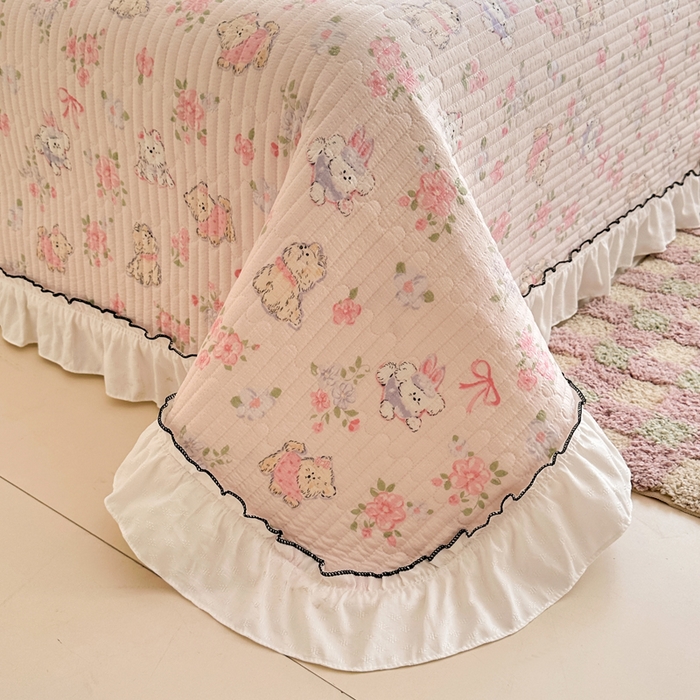 91家纺网 家纺一手货源 找家纺 岚吉家纺 2025新款有氧双层纱花边床盖系列花园里