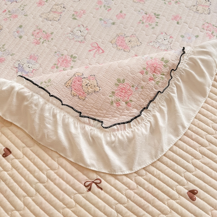 91家纺网 家纺一手货源 找家纺 岚吉家纺 2025新款有氧双层纱花边床盖系列花园里