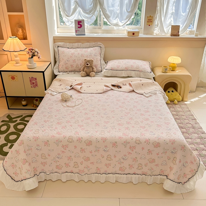 91家纺网 家纺一手货源 找家纺 岚吉家纺 2025新款有氧双层纱花边床盖系列花园里