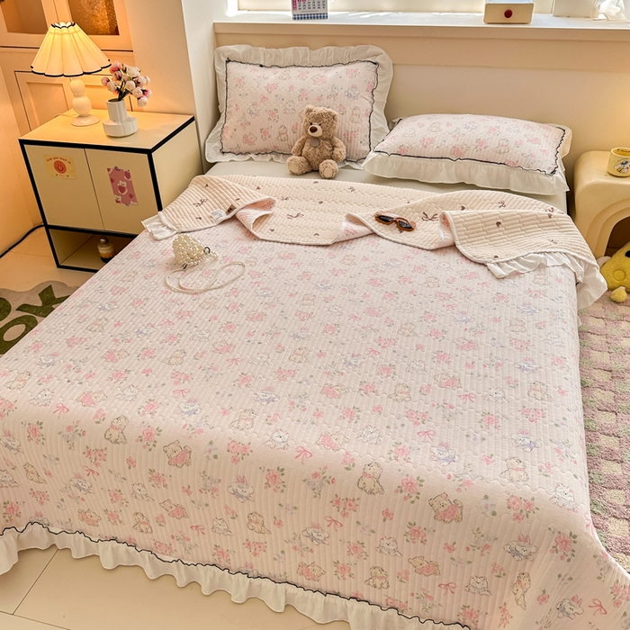 91家纺网 家纺一手货源 找家纺 岚吉家纺 2025新款有氧双层纱花边床盖系列花园里