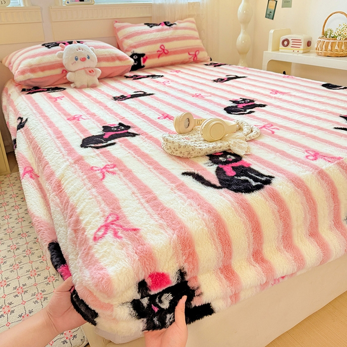 91家纺网 家纺一手货源 找家纺 2025新品兔毛印花单床笠 床笠-甜心蜜趣