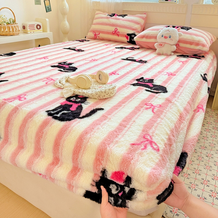 91家纺网 家纺一手货源 找家纺 2025新品兔毛印花单床笠 床笠-甜心蜜趣