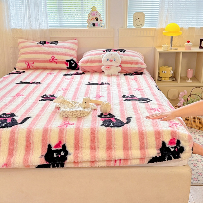 91家纺网 家纺一手货源 找家纺 2025新品兔毛印花单床笠 床笠-甜心蜜趣