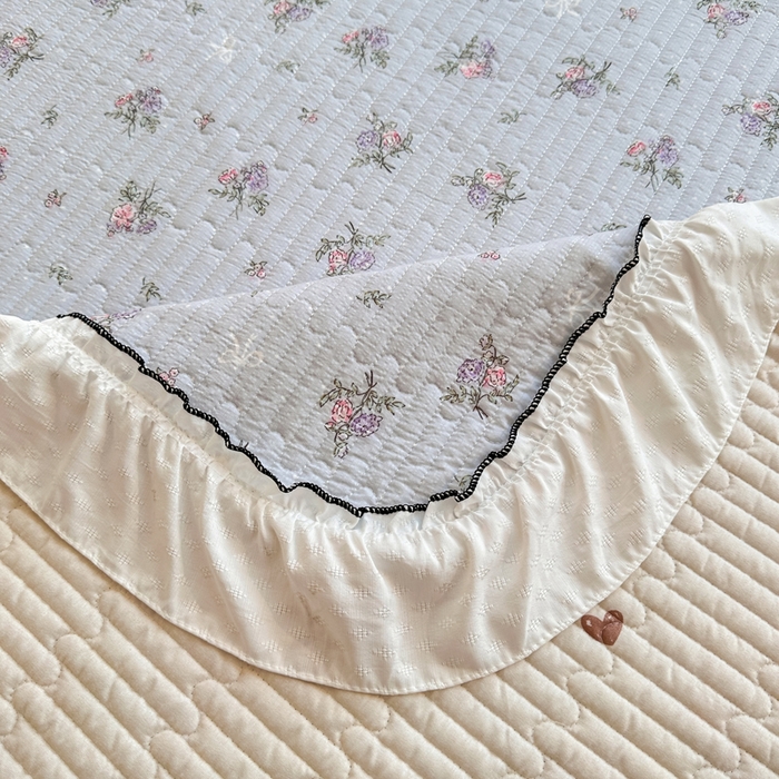 91家纺网 家纺一手货源 找家纺 岚吉家纺 2025新款有氧双层纱花边床盖系列蓝色妖姬