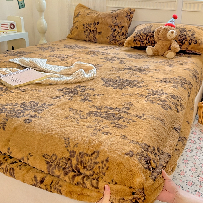 91家纺网 家纺一手货源 找家纺 2025新品兔毛印花单床笠 床笠-晚意