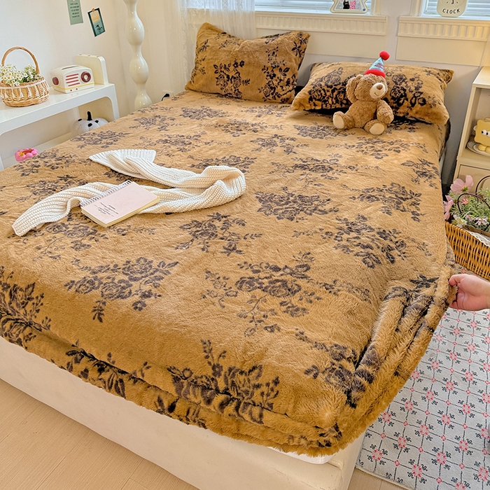 91家纺网 家纺一手货源 找家纺 2025新品兔毛印花单床笠 床笠-晚意