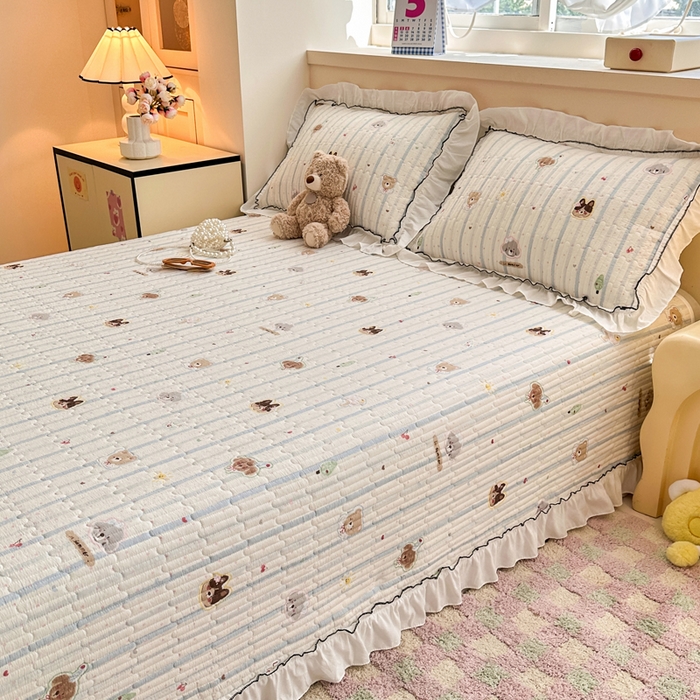 91家纺网 家纺一手货源 找家纺 岚吉家纺 2025新款有氧双层纱花边床盖系列圣诞派对