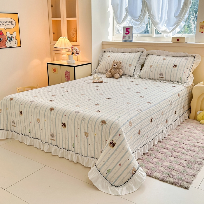 91家纺网 家纺一手货源 找家纺 岚吉家纺 2025新款有氧双层纱花边床盖系列圣诞派对