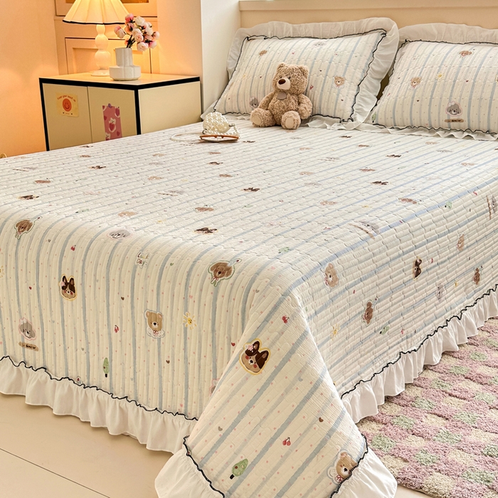 91家纺网 家纺一手货源 找家纺 岚吉家纺 2025新款有氧双层纱花边床盖系列圣诞派对