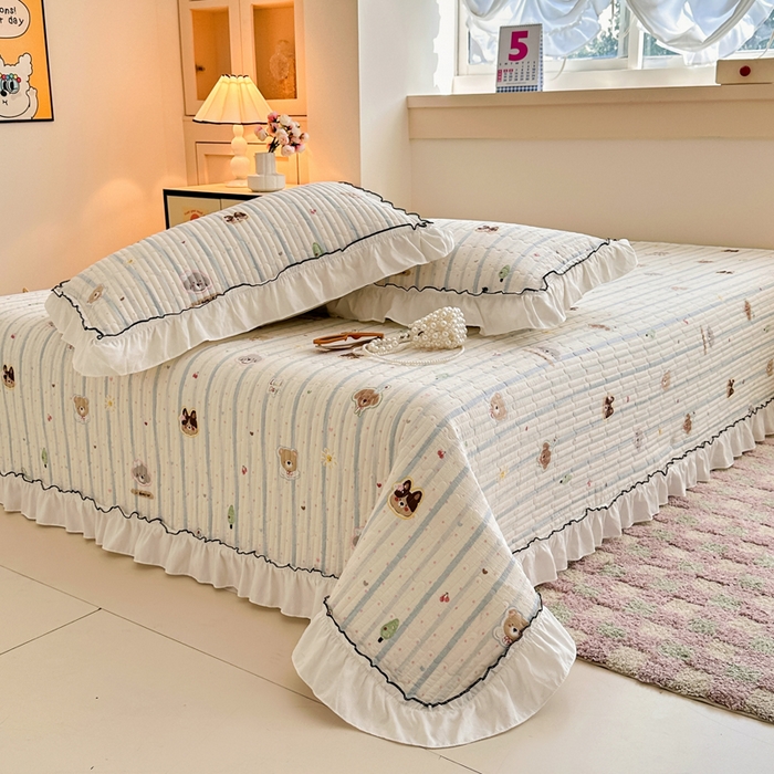 91家纺网 家纺一手货源 找家纺 岚吉家纺 2025新款有氧双层纱花边床盖系列圣诞派对