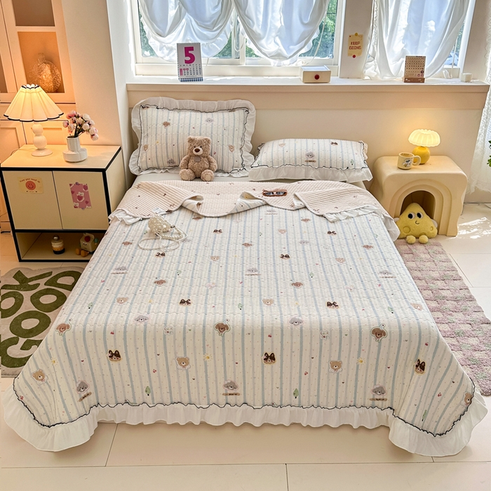 91家纺网 家纺一手货源 找家纺 岚吉家纺 2025新款有氧双层纱花边床盖系列圣诞派对