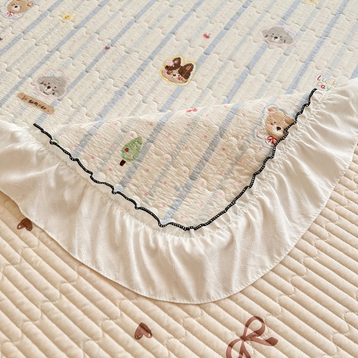 91家纺网 家纺一手货源 找家纺 岚吉家纺 2025新款有氧双层纱花边床盖系列圣诞派对