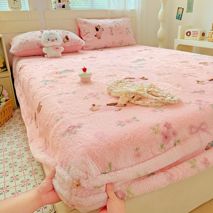 91家纺网 家纺一手货源 找家纺 2025新品兔毛印花单床笠 床笠-旺旺乐园